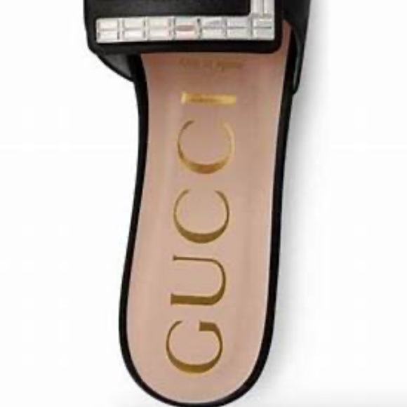 GUCCI CRYSTAL G MULES IN BLACK LEATHER WITH 2” WRAPPED BLOCK HEEL SIZE US 8 1/2 - Picture 7 of 8